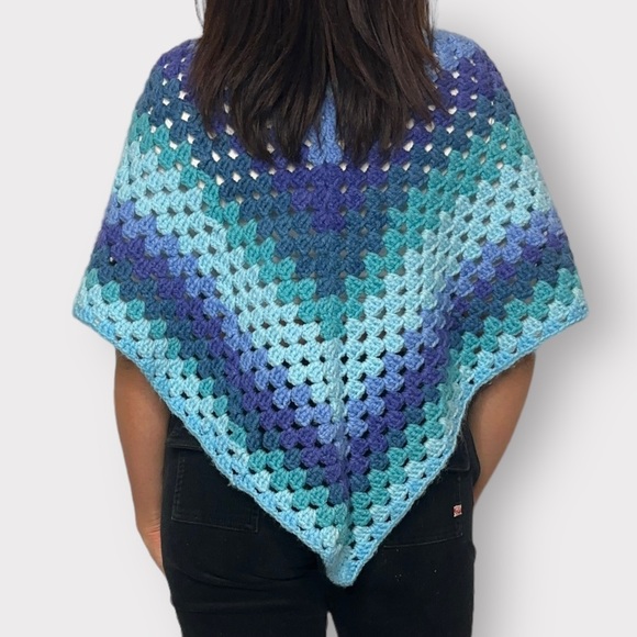 Vintage Boho Blue Knit Poncho - Picture 6 of 6